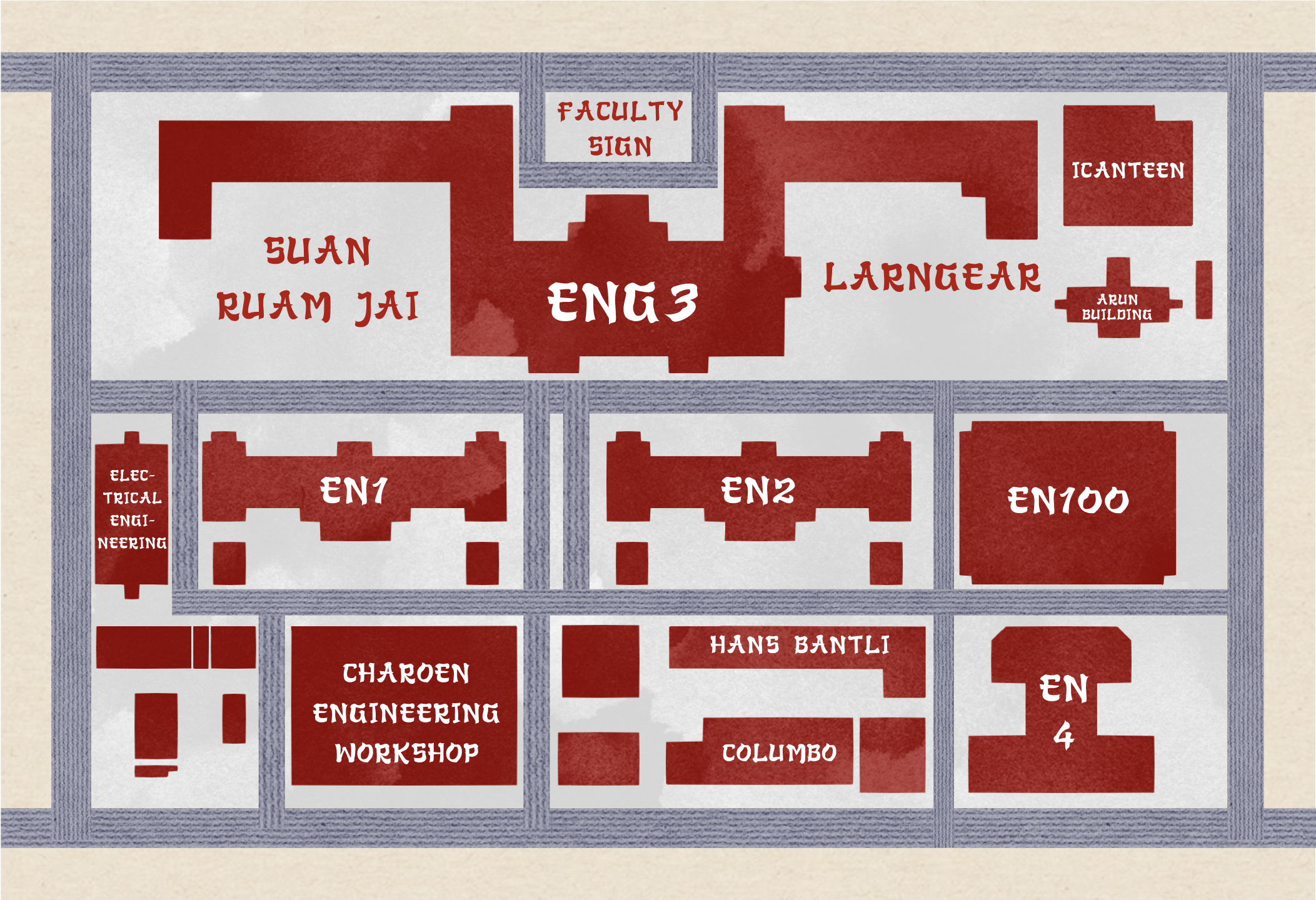 Map of the Faculty of Engineering, Chulalongkorn University.